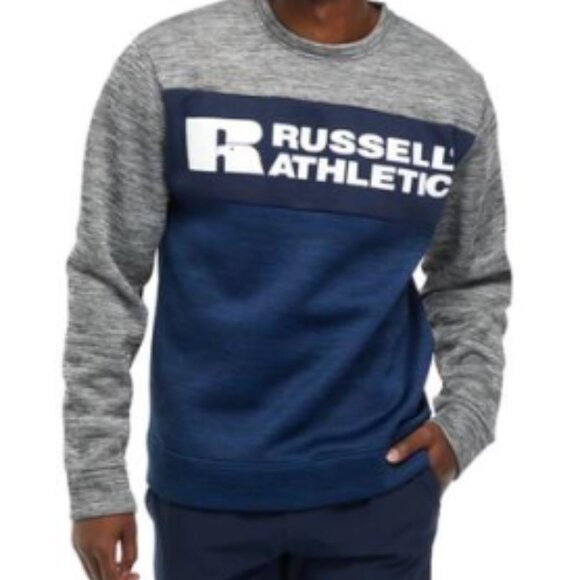 2 Russell Athletic Men's Color Block Fleece Pullovers, Blue & Gray Medium - Picture 1 of 3